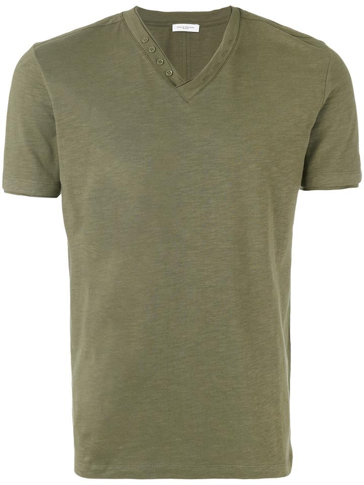 V-neck T-shirt - Men - Cotton - M, Green, Cotton, Paolo Pecora
