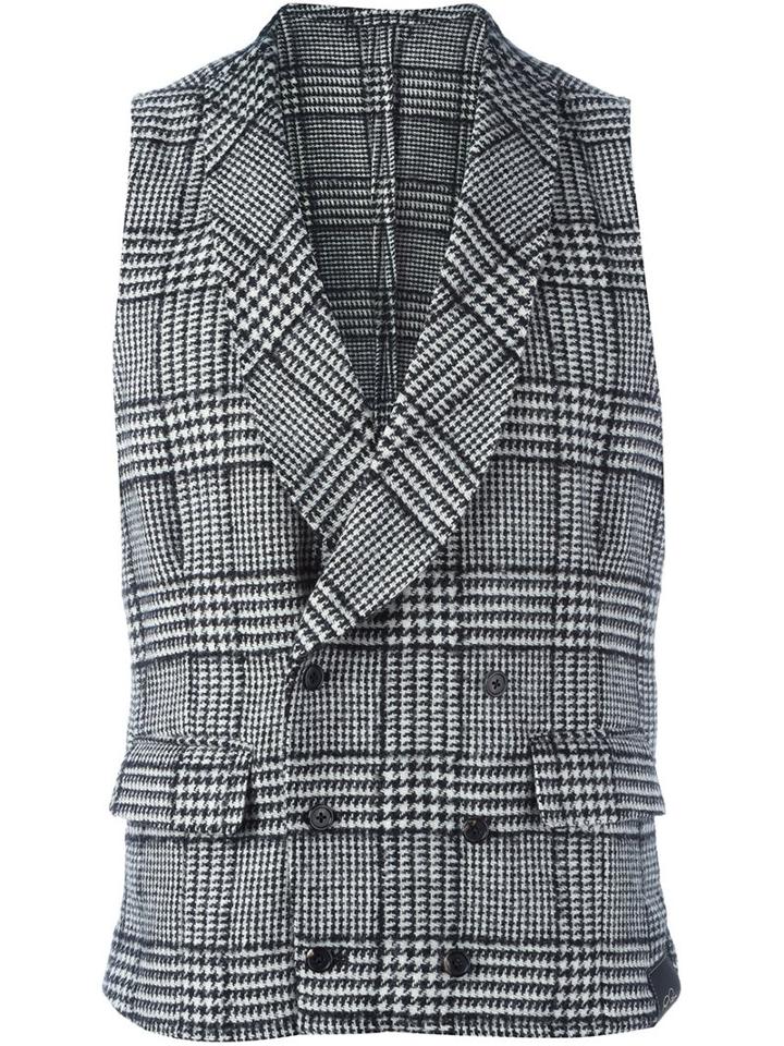 Gabriele Pasini Checked Waistcoat, Men's, Size: 46, Black, Nylon/mohair/wool/alpaca