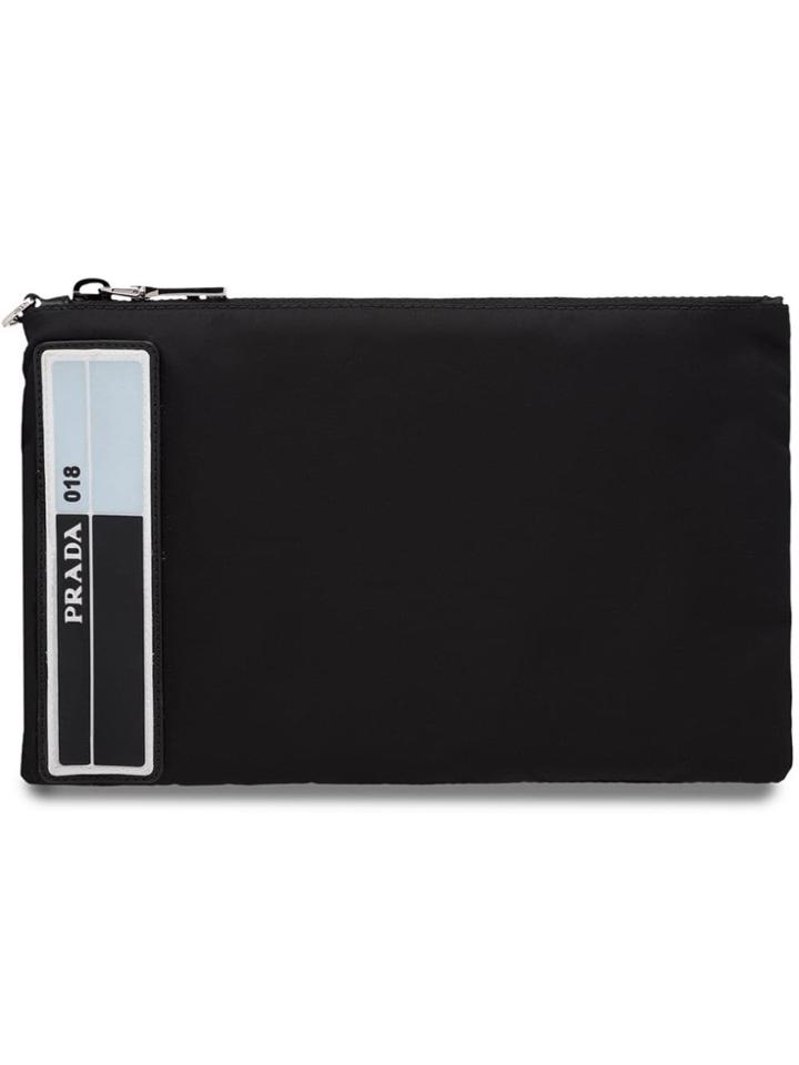 Prada Nylon Pouch With Leather Trim - Black
