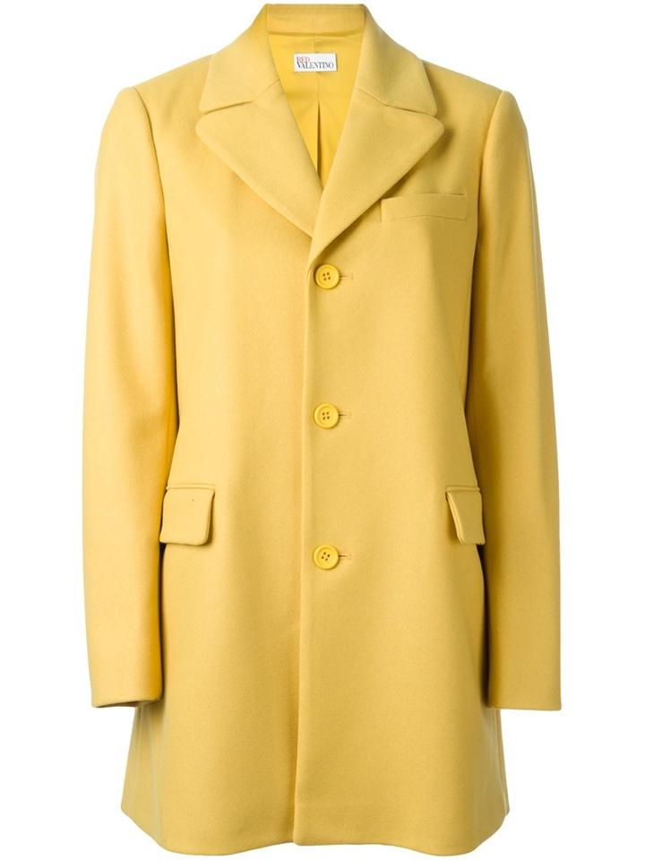 Red Valentino Single Breasted Coat, Women's, Size: 44, Yellow/orange, Polyamide/polyester/acetate/wool
