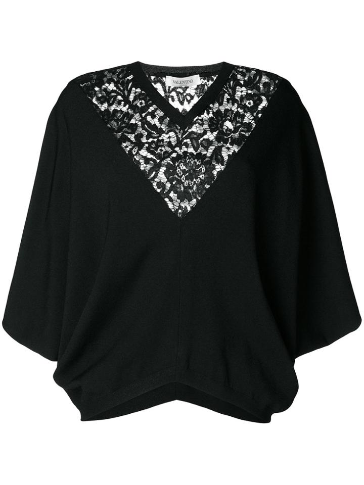 Valentino Lace Neckline Top - Black