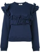 Msgm Ruffled Sweatshirt, Women's, Size: Small, Blue, Cotton