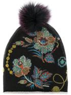 Etro Floral Knit Pompom Beanie - Black