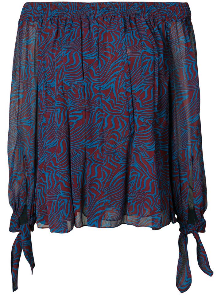 Derek Lam - Printed Bardot Blouse - Women - Silk - 42, Blue, Silk