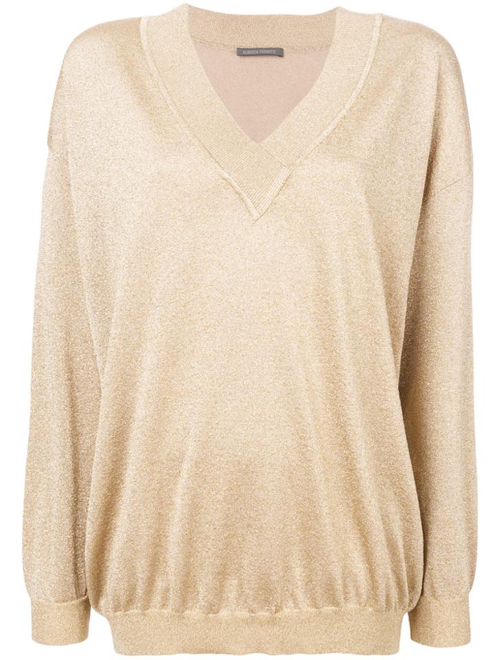 Alberta Ferretti V Neck Knitted Top - Metallic