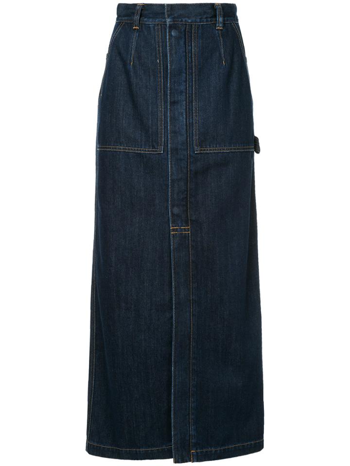 Le Ciel Bleu Front Slit Denim Skirt - Blue