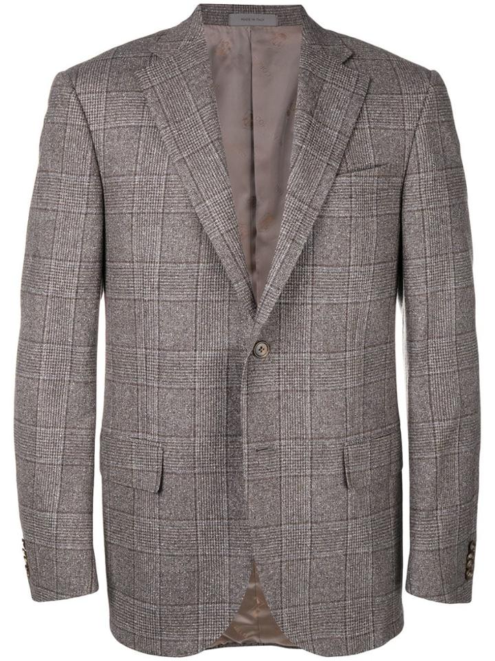 Corneliani Plaid Single-breasted Blazer - Grey