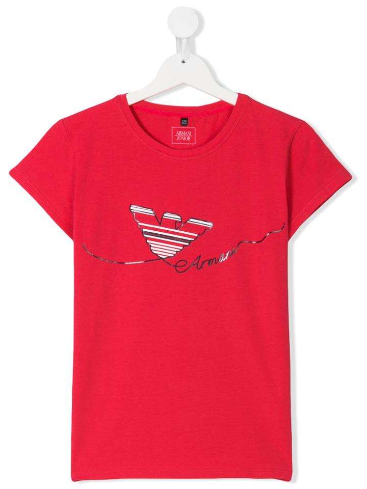 Armani Junior Logo Print T-shirt - Pink & Purple