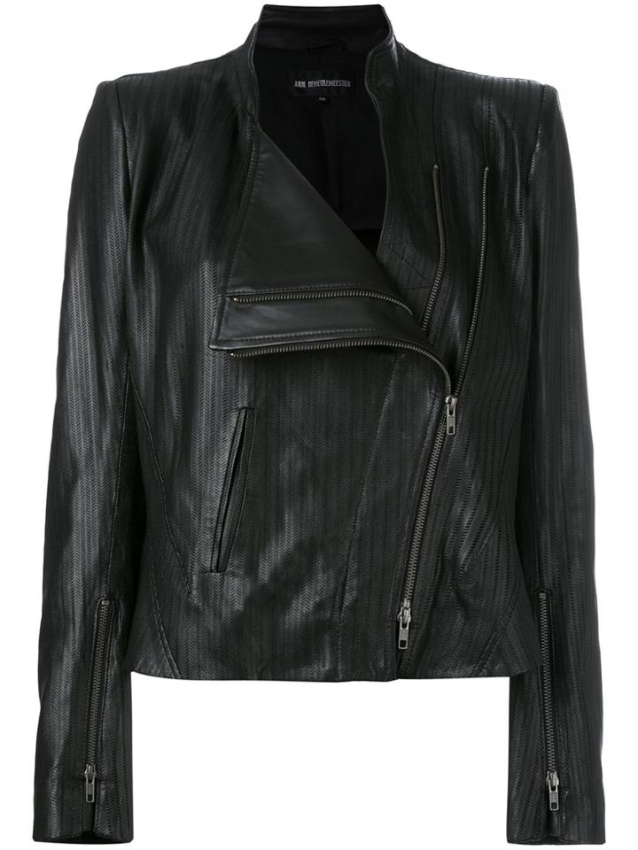 Ann Demeulemeester Zig Zag Detail Biker Jacket - Black
