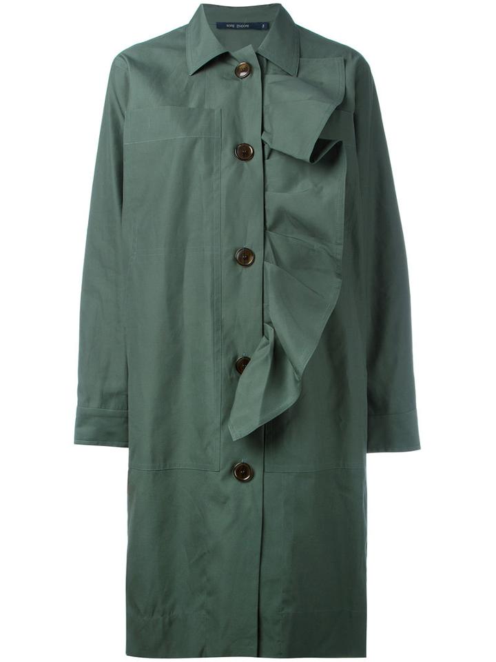 Ruffle Trim Buttoned Coat - Women - Cotton - 40, Green, Cotton, Sofie D'hoore