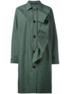 Ruffle Trim Buttoned Coat - Women - Cotton - 40, Green, Cotton, Sofie D'hoore