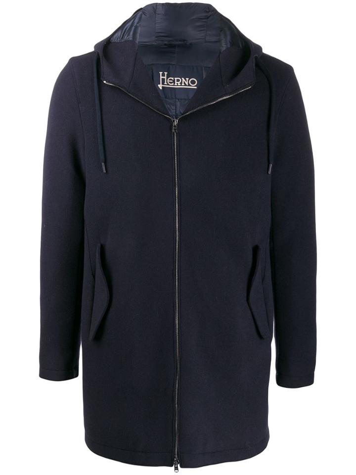 Herno Single-breasted Hood Coat - Blue
