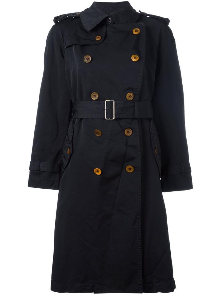 Comme Des Garçons Comme Des Garçons Belted Trench Coat, Women's, Size: Medium, Black, Polyester
