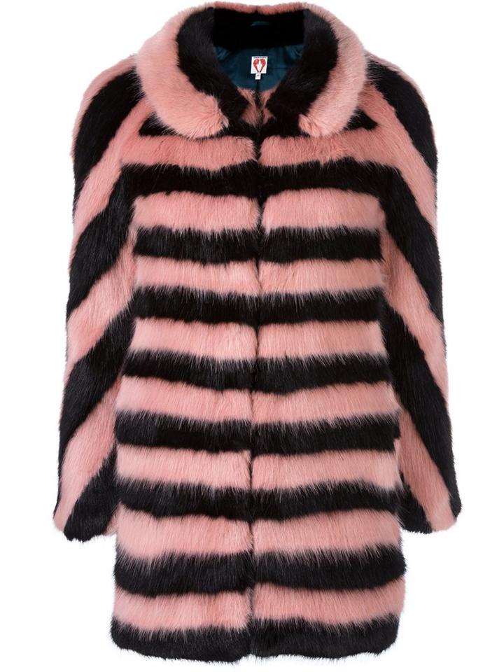Shrimps Striped Fur Effect Coat, Women's, Size: 8, Black, Modacrylic/polyester/acetate/viscose