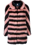 Shrimps Striped Fur Effect Coat, Women's, Size: 8, Black, Modacrylic/polyester/acetate/viscose