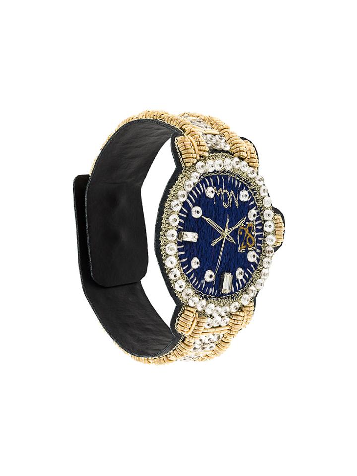 Walter Van Beirendonck Watch Embroidered Bracelet - Metallic