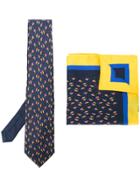 Etro Bird Print Tie And Pocket Square Set - Blue