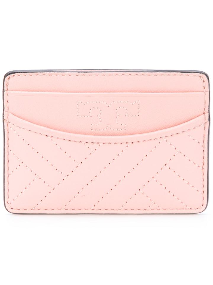Tory Burch Logo Embroidered Quilted Cardholder - Pink & Purple