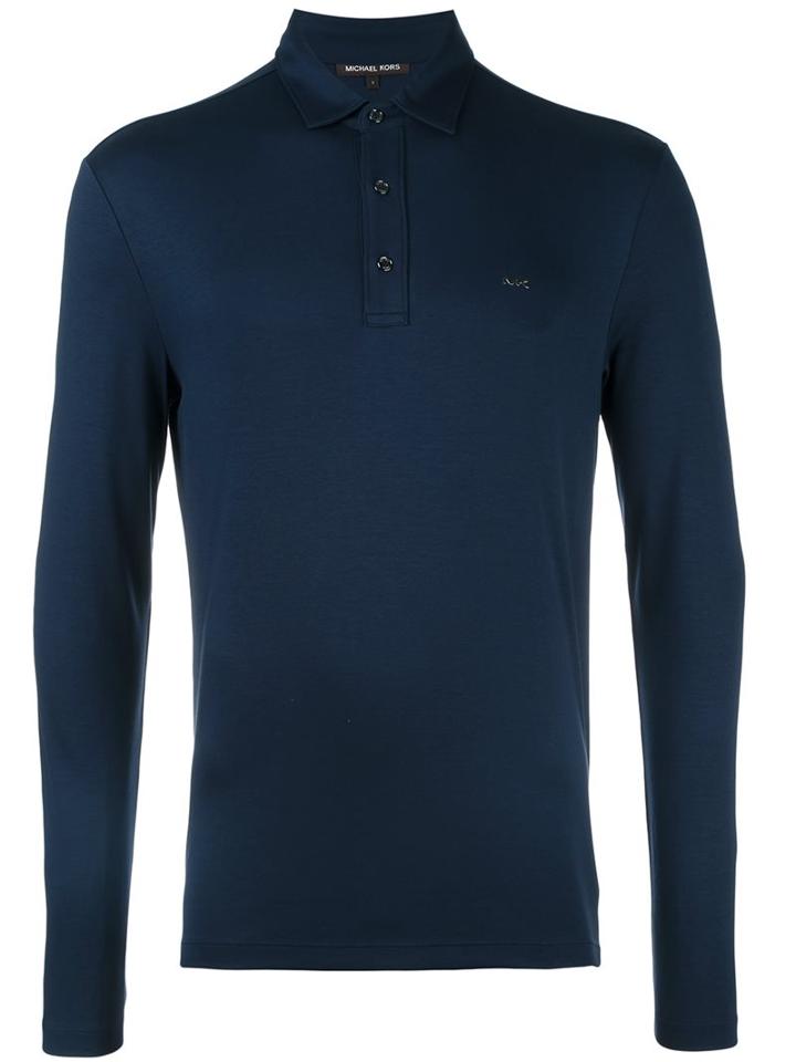 Michael Kors Long Sleeve Polo Shirt, Men's, Size: Medium, Blue, Cotton