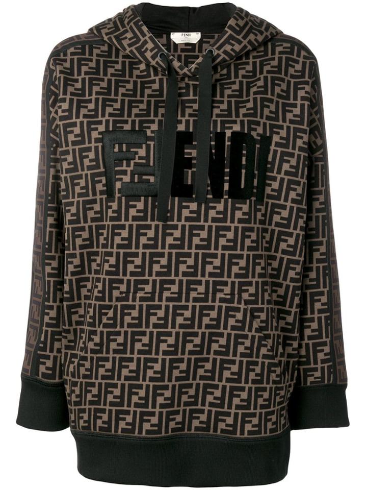 Fendi Classic Ff Logo Hoodie - Brown