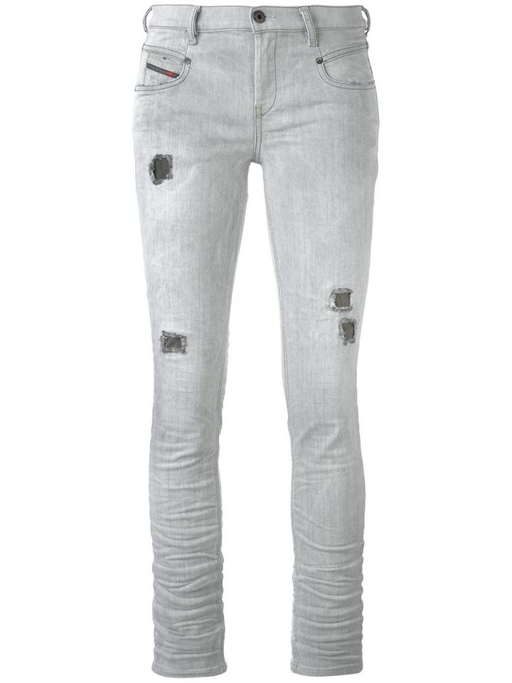 Diesel Distressed Skinny Jeans, Women's, Size: 28, Grey, Cotton/spandex/elastane