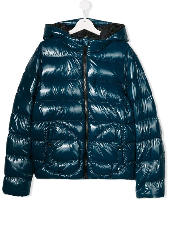 Herno Kids Teen Metallic Quilted Coat - Blue