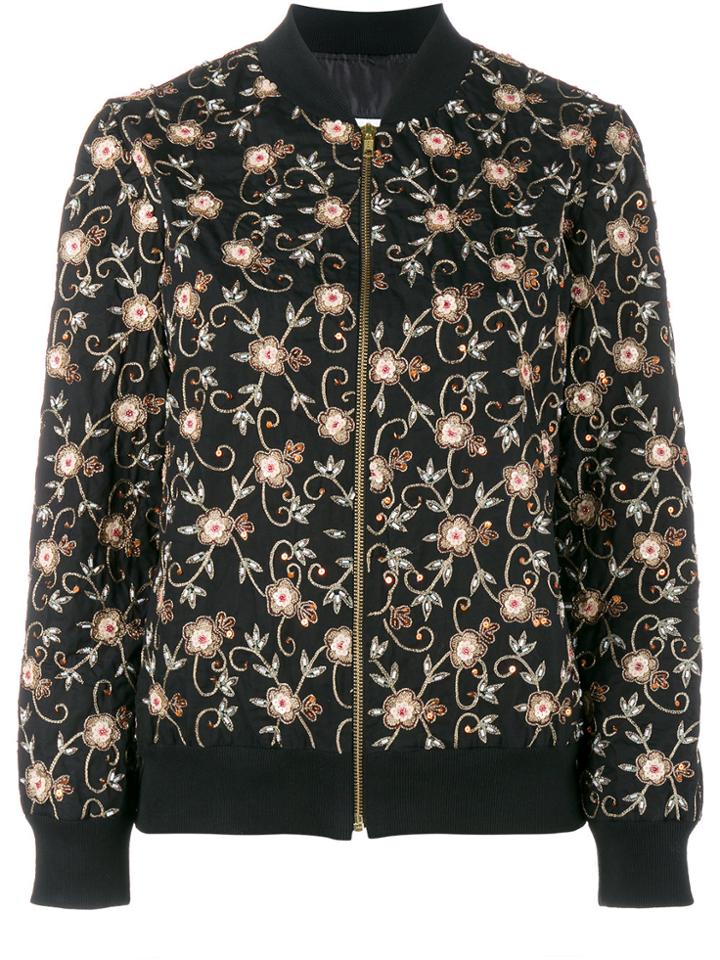 Ashish Floral Embroidered Bomber Jacket - Black