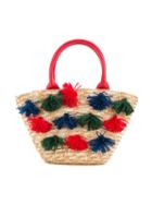 Familiar - Pompom Embellished Shoulder Bag - Kids - Straw - One Size, Brown
