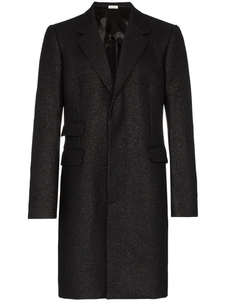 Alexander Mcqueen Single-breasted Metallic-thread Coat - Black