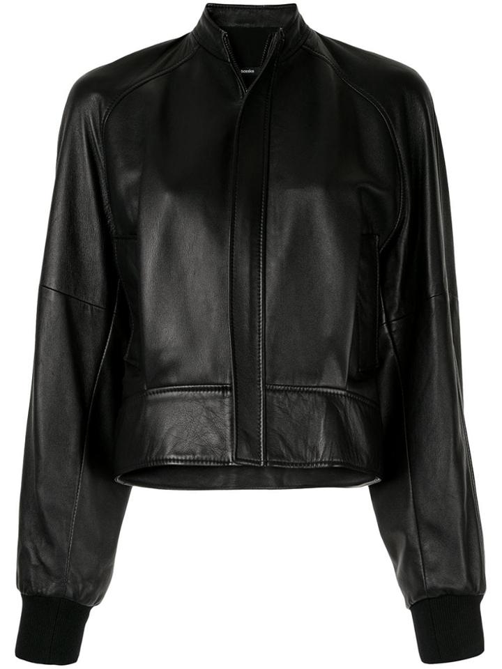 Bassike Cropped Leather Bomber Jacket - Black