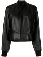 Bassike Cropped Leather Bomber Jacket - Black