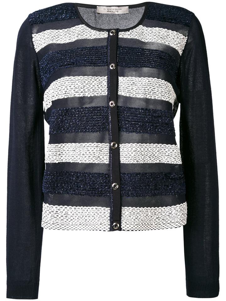 D.exterior - Striped Cardigan - Women - Cotton/polyester/viscose - Xl, Blue, Cotton/polyester/viscose