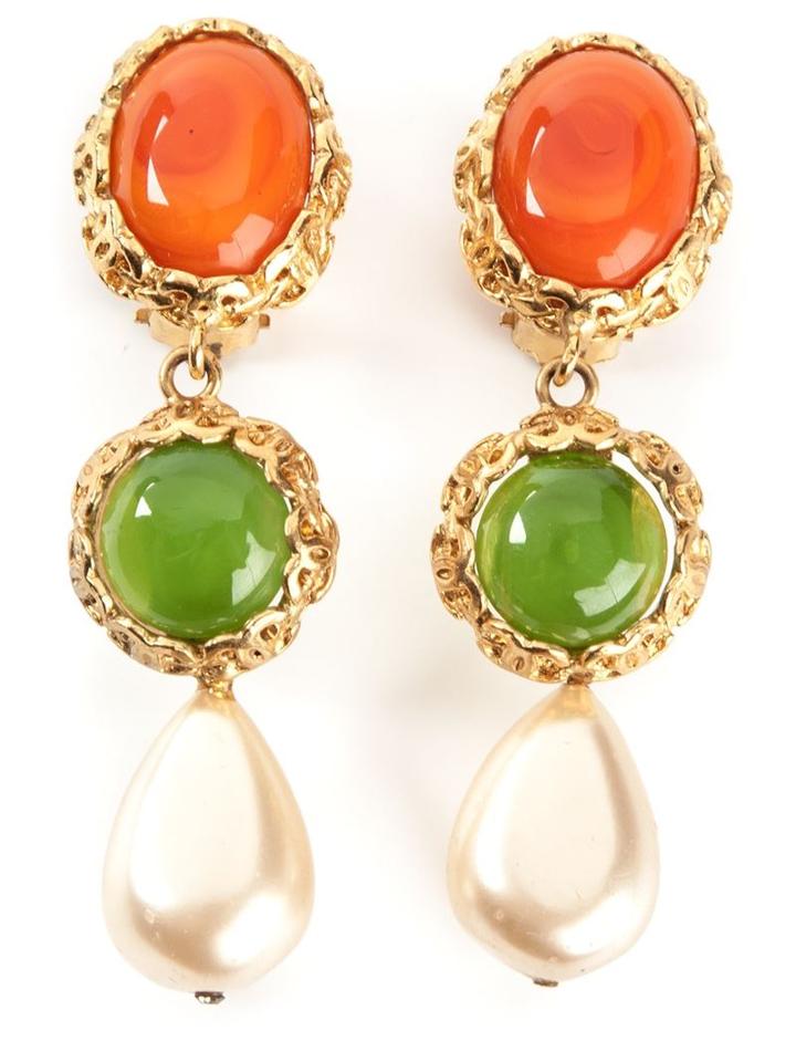 Chanel Vintage Pendant Clip-on Earrings, Women's, Orange