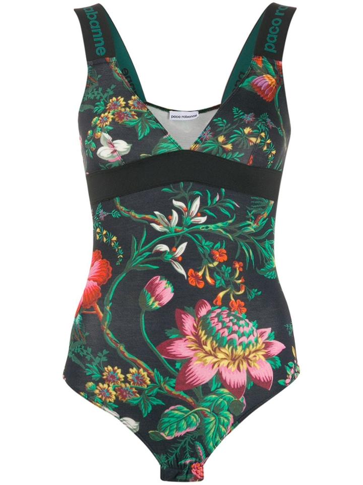 Paco Rabanne Floral Print Bodysuit - Black