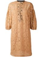 Nude - Three-quarter Sleeve Lace Dress - Women - Cotton/polyester - 44, Nude/neutrals, Cotton/polyester