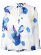 Cacharel - Blurry Print Longsleeved Blouse - Women - Silk - 40, White, Silk