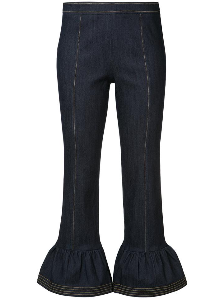 Cinq A Sept Flared Cropped Trousers, Women's, Size: 0, Blue, Cotton/polyester/spandex/elastane