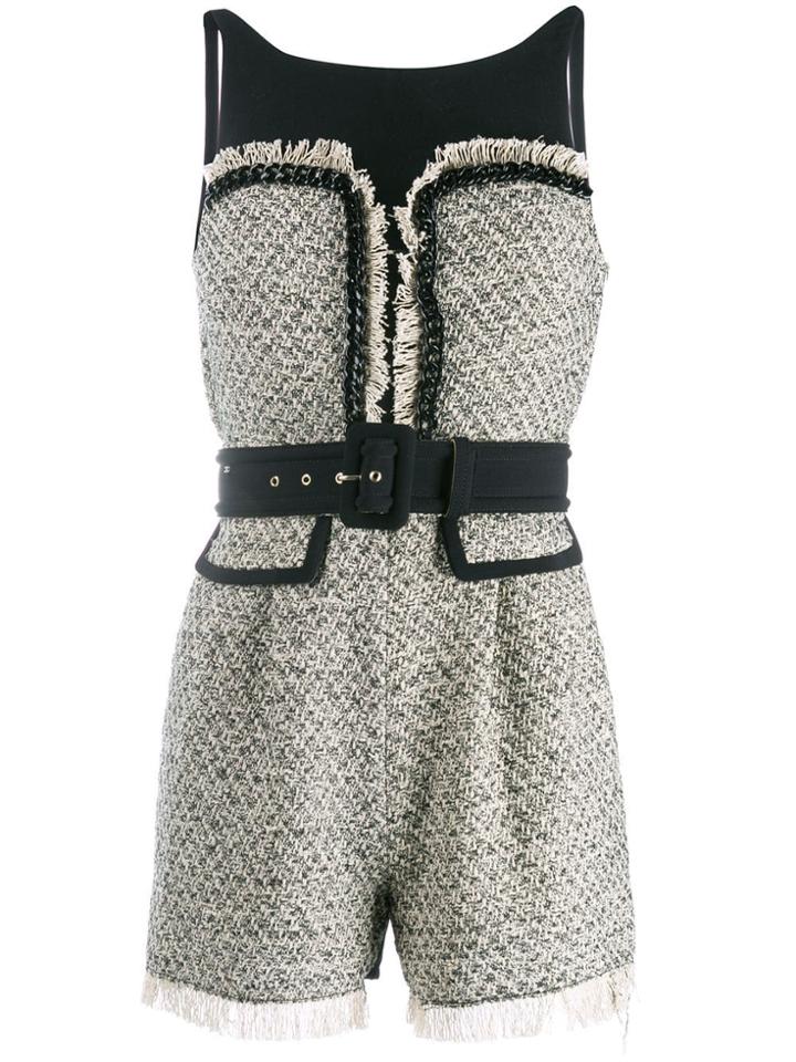 Elisabetta Franchi Belted Tweed Playsuit - Black