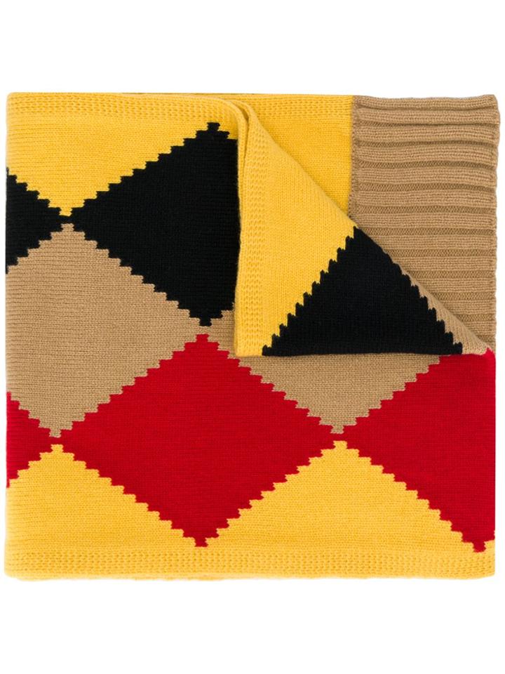Pringle Of Scotland Graphic Argyle Scarf In Camel/red - Yellow