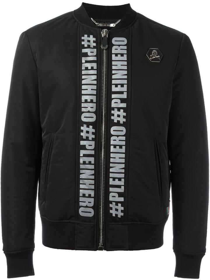 Philipp Plein 'you Are The Hero' Bomber Jacket, Men's, Size: Large, Black, Nylon/polyester