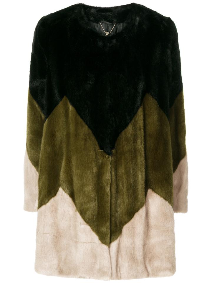 Twin-set Contrast Furry Coat - Multicolour