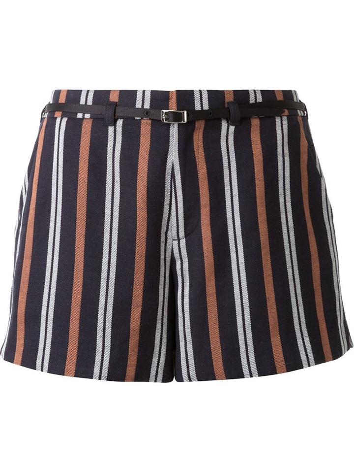 Loveless - Striped Belted Shorts - Women - Linen/flax/rayon - 34, Blue, Linen/flax/rayon