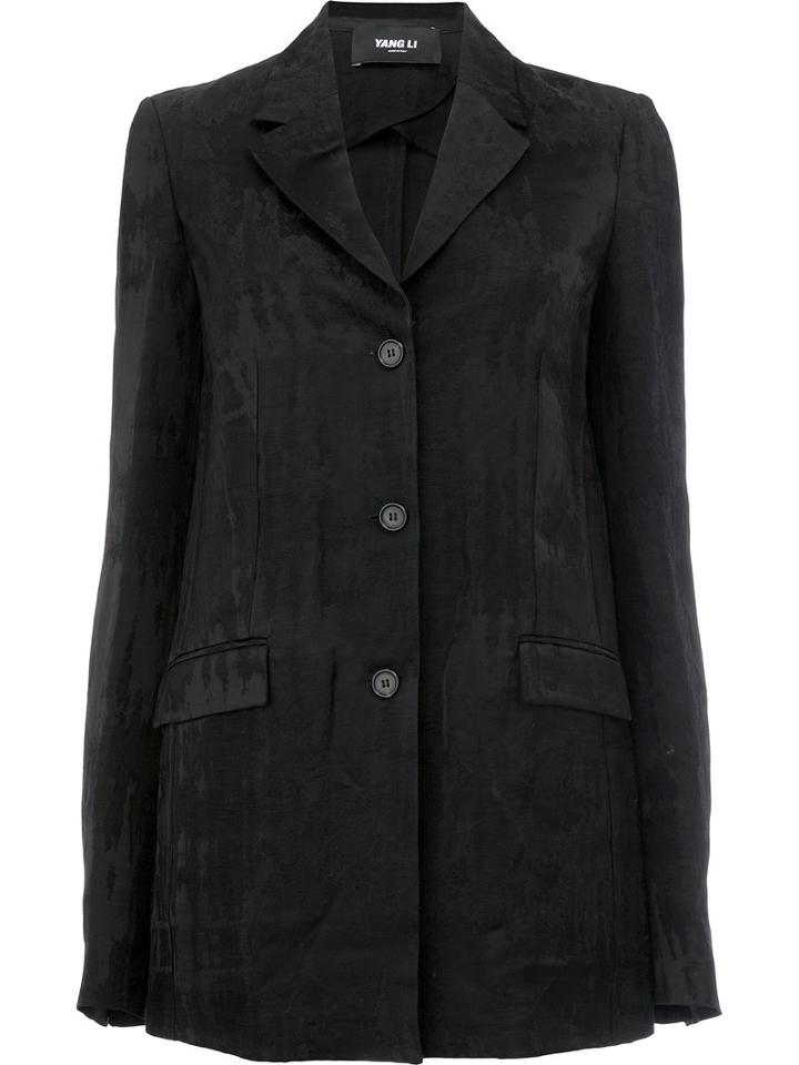 Yang Li - Textured Oversize Blazer - Women - Linen/flax/viscose - 40, Black, Linen/flax/viscose