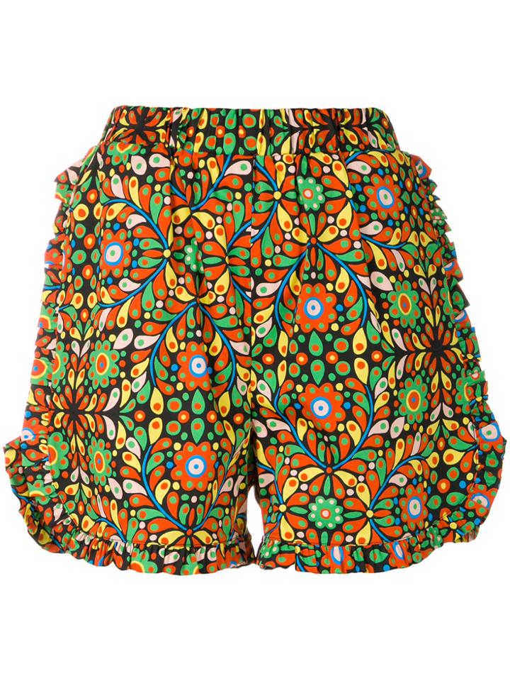 La Doublej Ruched Ruffle Shorts - Yellow & Orange