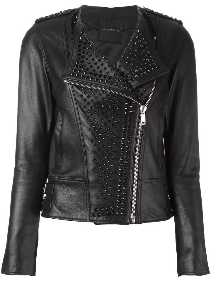 Nour Hammour 'erin' Biker Jacket, Women's, Size: 36, Black, Lamb Skin/acetate/satin