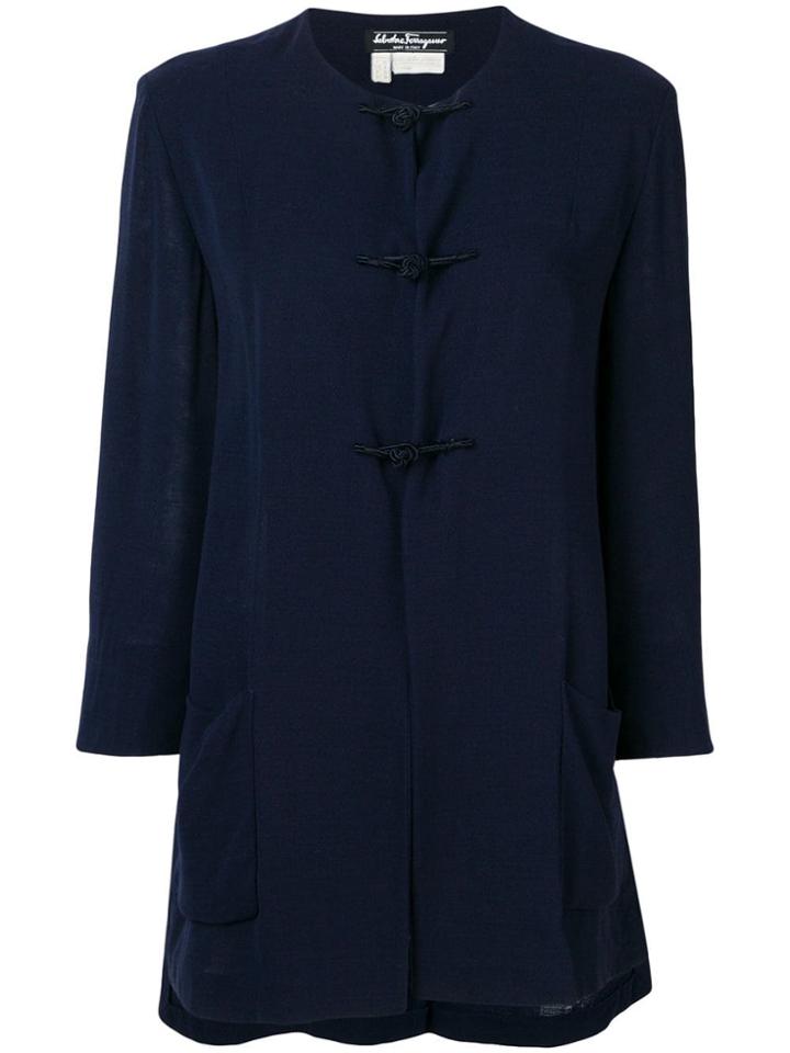 Salvatore Ferragamo Vintage 1970's Collarless Flared Coat - Blue