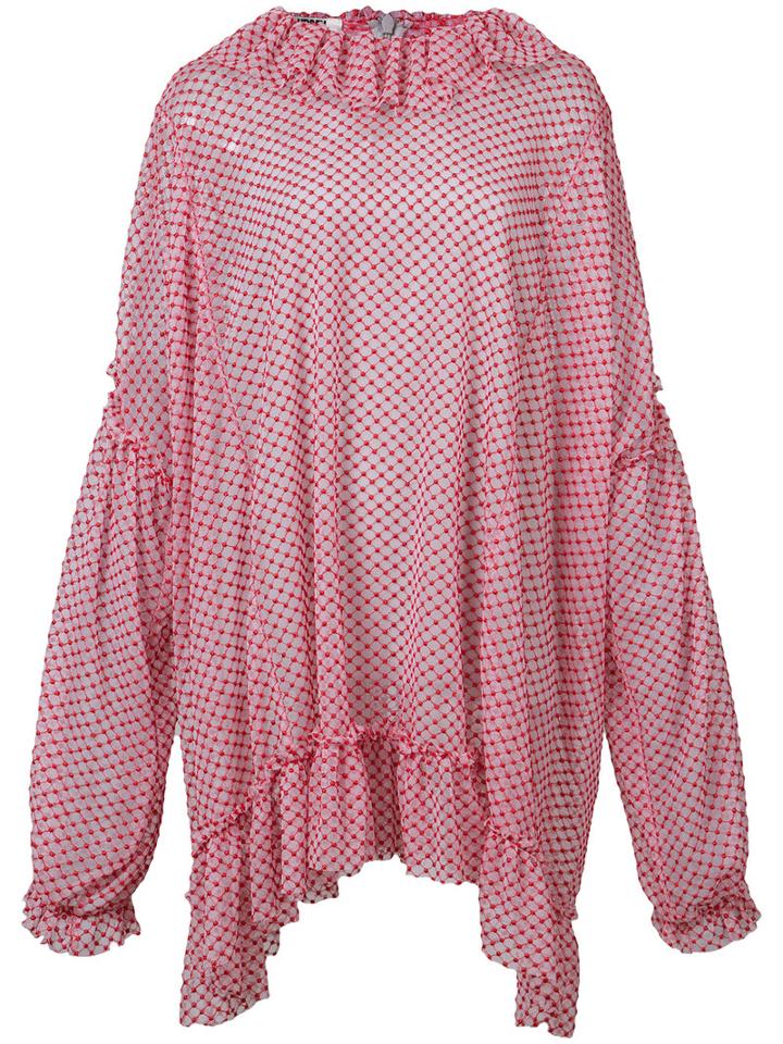 Jourden - Oversized Ruffle Trim Blouse - Women - Polyester/polyimide - 38, Red, Polyester/polyimide