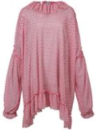 Jourden - Oversized Ruffle Trim Blouse - Women - Polyester/polyimide - 38, Red, Polyester/polyimide