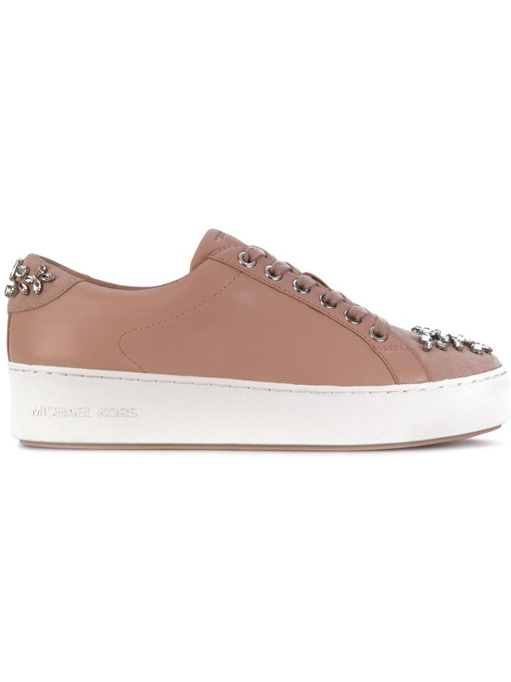 Michael Michael Kors Rhinestone Studded Lace-up Sneakers - Pink &