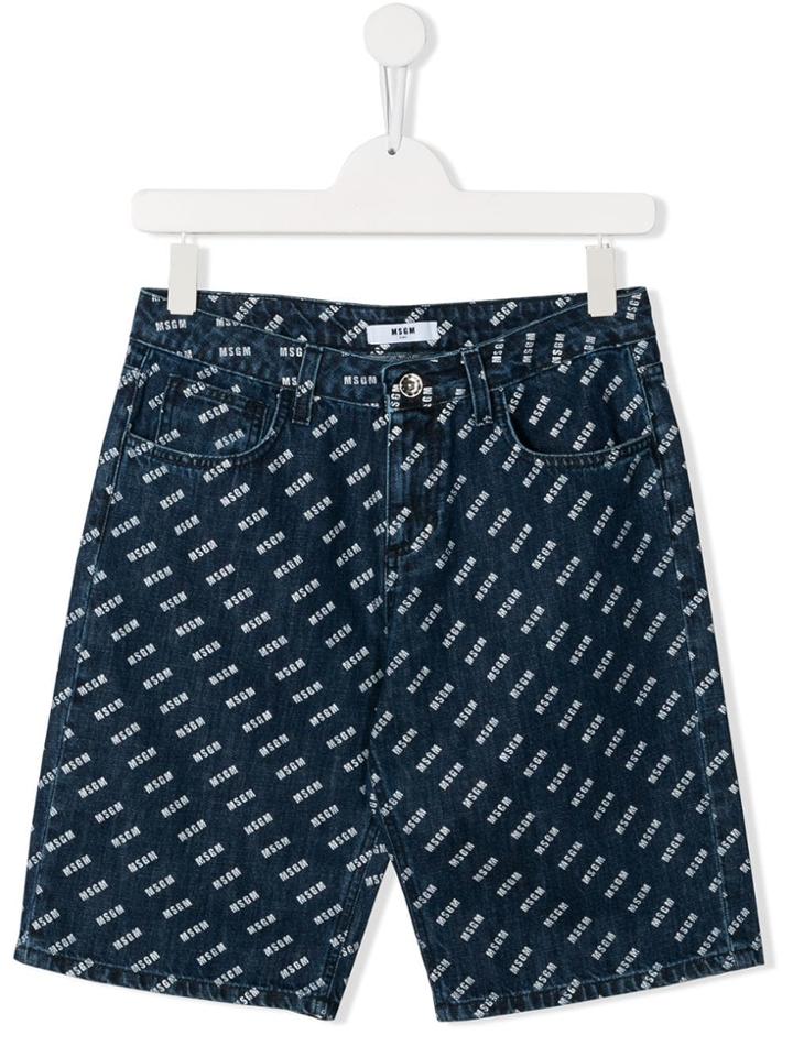 Msgm Kids Denim Logo Shorts - Blue